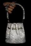 Ozel_Silver Embellished Hotflix Rhinestone Studded Bucket Bag_Online_at_Aza_Fashions