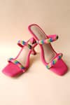 Buy_Tic Tac Toe Footwear_Pink Embellished Bead Studded Strap Block Heels _at_Aza_Fashions