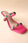 Tic Tac Toe Footwear_Pink Embellished Bead Studded Strap Block Heels _Online_at_Aza_Fashions