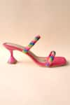 Shop_Tic Tac Toe Footwear_Pink Embellished Bead Studded Strap Block Heels _Online_at_Aza_Fashions