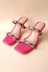 Shop_Tic Tac Toe Footwear_Pink Embellished Bead Studded Strap Block Heels _at_Aza_Fashions