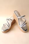 Buy_Tic Tac Toe Footwear_Silver Embellished Cross Metallic Strap Wedges _at_Aza_Fashions