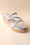 Tic Tac Toe Footwear_Silver Embellished Cross Metallic Strap Wedges _Online_at_Aza_Fashions