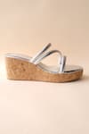 Shop_Tic Tac Toe Footwear_Silver Embellished Cross Metallic Strap Wedges _Online_at_Aza_Fashions