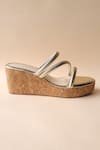 Buy_Tic Tac Toe Footwear_Gold Embellished Textured Cross Strap Wedges _Online_at_Aza_Fashions