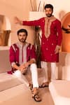 Shreyansh Designs_Red Padma Silk Embroidery Floral Farmaan Thread Kurta With Pant  _at_Aza_Fashions