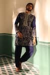 Shreyansh Designs_Blue Padma Silk Embroidery Floral Gul Kurta With Pant  _at_Aza_Fashions