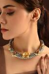 Buy_Mero Jewellery_Red Dual Tone Carved Hasli Necklace_at_Aza_Fashions