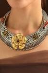 Mero Jewellery_Red Kundan Embellished Hasli Necklace_Online_at_Aza_Fashions