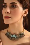 Buy_Mero Jewellery_Blue Carved Dual Tone Choker_at_Aza_Fashions