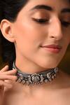 Buy_Mero Jewellery_Silver Plated Carved Tribal Choker Necklace_at_Aza_Fashions