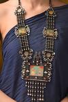 Shop_Mero Jewellery_Silver Plated Hand Painted Tribal Necklace_at_Aza_Fashions