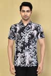 Arihant Rai Sinha_Black Lycra Printed Floral Shirt _Online_at_Aza_Fashions