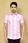 Arihant Rai Sinha_Pink Lycra Printed Stripe Shirt _Online_at_Aza_Fashions