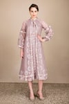 Buy_Saaj by Ankita_Purple Organza Applique Embroidered Cutwork Jacket  Mandarin Midi Dress With _at_Aza_Fashions