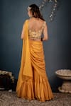 Shop_Saaj by Ankita_Yellow Lurex Georgette Embroidered Pre-draped Sharara Saree With Blouse _at_Aza_Fashions