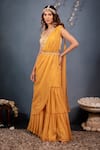 Saaj by Ankita_Yellow Lurex Georgette Embroidered Pre-draped Sharara Saree With Blouse _Online_at_Aza_Fashions