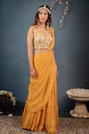 Buy_Saaj by Ankita_Yellow Lurex Georgette Embroidered Pre-draped Sharara Saree With Blouse _Online_at_Aza_Fashions