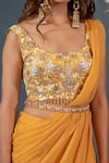 Saaj by Ankita_Yellow Lurex Georgette Embroidered Pre-draped Sharara Saree With Blouse _at_Aza_Fashions