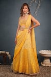 Buy_Saaj by Ankita_Yellow Georgette Embroidered Zari Work Pre-draped Lehenga Saree With Blouse _at_Aza_Fashions