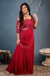 Saaj by Ankita_Red Pre-draped Anarkali-gown Saree _Online_at_Aza_Fashions