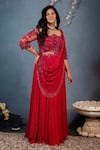 Buy_Saaj by Ankita_Red Pre-draped Anarkali-gown Saree _Online_at_Aza_Fashions