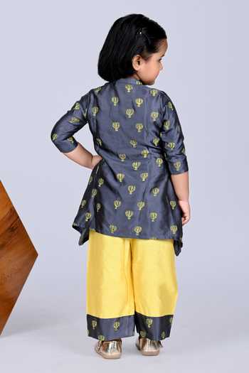 Shop_Little Brats_Grey Modal, Satin, Silk Embroidery Hot Air Balloon Print Kurta And Pant Set _at_Aza_Fashions