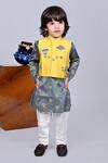 Buy_Little Brats_Gray Cotton, Silk Mirrors, Embroidery Asymmetric Printed Kurta Set With Jacket _at_Aza_Fashions