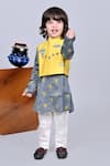 Little Brats_Gray Cotton, Silk Mirrors, Embroidery Asymmetric Printed Kurta Set With Jacket _Online_at_Aza_Fashions