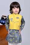 Buy_Little Brats_Gray Cotton, Silk Mirrors, Embroidery Asymmetric Printed Kurta Set With Jacket _Online_at_Aza_Fashions