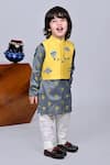 Shop_Little Brats_Gray Cotton, Silk Mirrors, Embroidery Asymmetric Printed Kurta Set With Jacket _Online_at_Aza_Fashions