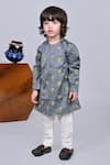 Little Brats_Gray Cotton, Silk Mirrors, Embroidery Asymmetric Printed Kurta Set With Jacket _at_Aza_Fashions