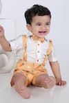 Little Brats_Orange Katan Silk Printed Carrot Shirt And Pant Set_Online_at_Aza_Fashions