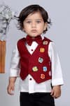 Little Brats_White Cotton, Satin, Rayon Embroidery, Applique Shirt Set With Printed Waistcoat _Online_at_Aza_Fashions