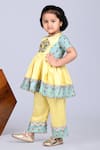 Little Brats_Yellow Modal, Satin, Silk Zari, Embroidery Floral Print Kurta And Palazzo Set _Online_at_Aza_Fashions