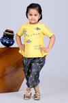 Buy_Little Brats_Yellow Cotton, Silk Embroidery, Mirrors Peplum Top And Dhoti Pant Set _at_Aza_Fashions