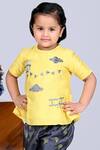 Little Brats_Yellow Cotton, Silk Embroidery, Mirrors Peplum Top And Dhoti Pant Set _Online_at_Aza_Fashions