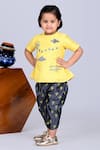Buy_Little Brats_Yellow Cotton, Silk Embroidery, Mirrors Peplum Top And Dhoti Pant Set _Online_at_Aza_Fashions