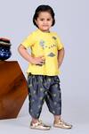 Shop_Little Brats_Yellow Cotton, Silk Embroidery, Mirrors Peplum Top And Dhoti Pant Set _Online_at_Aza_Fashions