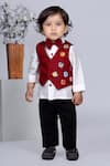 Little Brats_White Cotton, Satin, Rayon Embroidery, Applique Shirt Set With Printed Waistcoat _at_Aza_Fashions