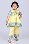Little Brats_Yellow Modal, Satin, Silk Zari, Embroidery Floral Print Kurta And Palazzo Set _at_Aza_Fashions