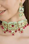 Buy_ChhavI'S Jewels_Gold Plated Stones, Beads, Embroidery Kundan Enamel Choker Set _at_Aza_Fashions