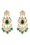 Shop_Chhavi's Jewels_Green Kundan Embellished Chandelier Earrings _at_Aza_Fashions