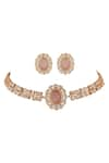 Shop_Chhavi's Jewels_Pink Kundan Vintage Cut Work Choker Necklace Set _at_Aza_Fashions