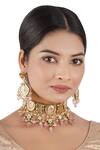 Buy_ChhavI'S Jewels_Gold Plated Applique, Beads, Diamonds Kundan Stone Carved Necklace Set _at_Aza_Fashions