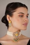 Buy_Chhavi's Jewels_Yellow Kundan Onyx And Embellished Choker Necklace Set _at_Aza_Fashions