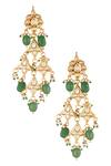 Shop_ChhavI'S Jewels_Gold Plated Bows, Diamonds Bead Drop Dangler Earrings _at_Aza_Fashions