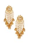 Shop_ChhavI'S Jewels_Gold Plated Pearls, Diamonds Bead Drop Dangler Earrings _at_Aza_Fashions