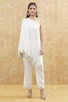 Buy_House Of TA-YA_White Modal, Satin Embroidery Asymmetric Scallop Trim Tunic With Pant _Online_at_Aza_Fashions