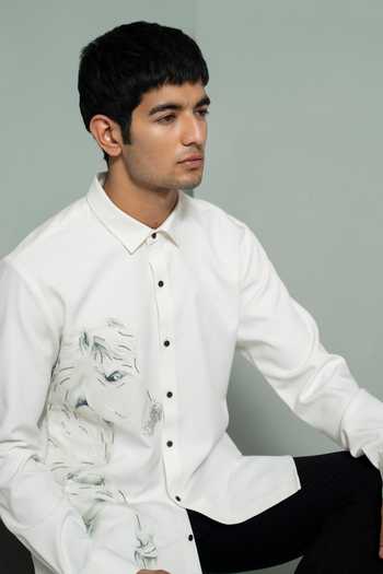 Shop_Varun Chakkilam_White Embroidery, Cut Work Horse Shirt _at_Aza_Fashions